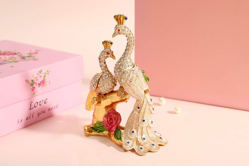Furuida White Peacock Trinket Box Hinged Hand Painted Ornaments Decorative Unique Gift for Family - Image 5